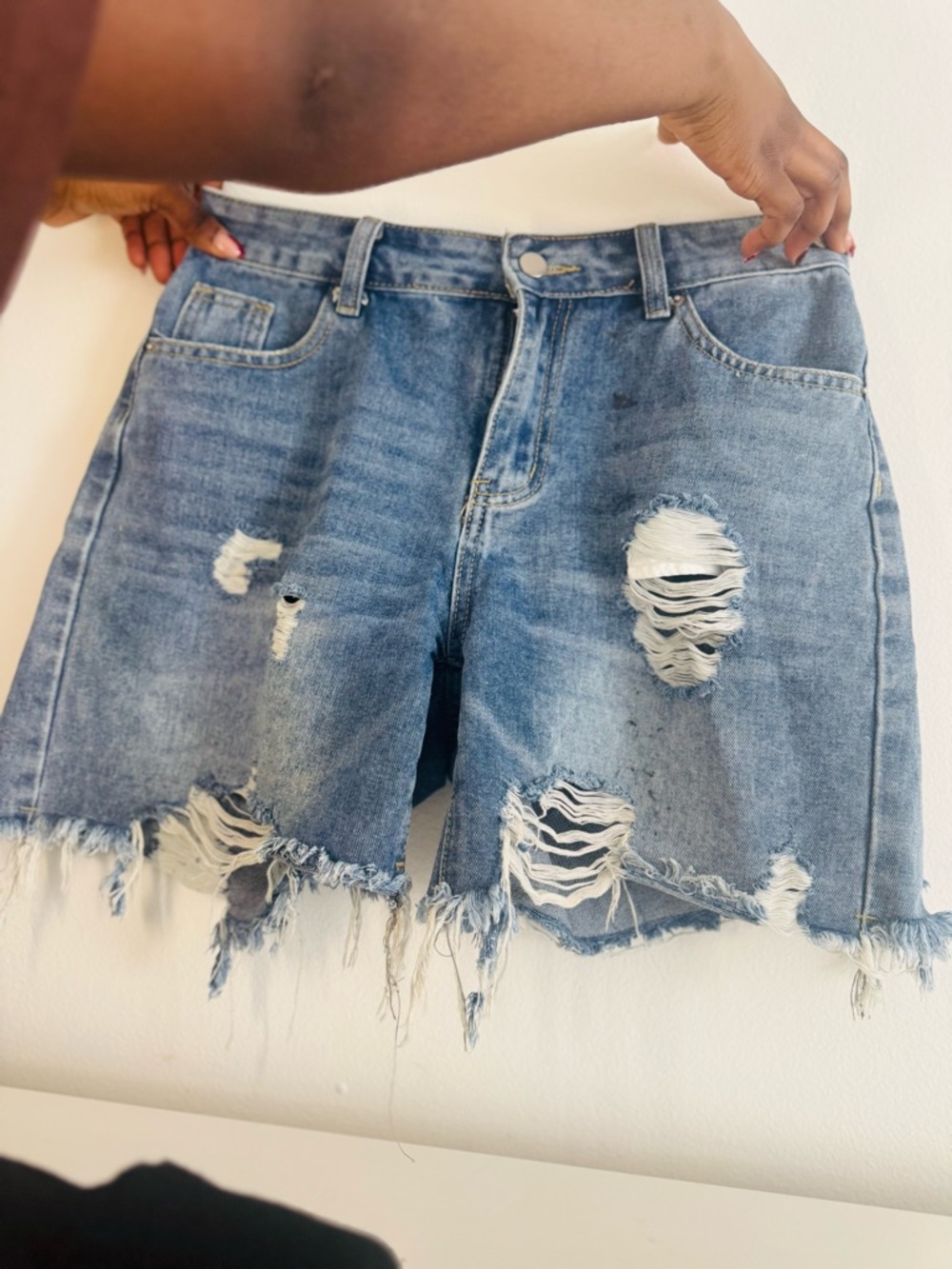 Women’s Distressed Denim Shorts - Light Blue